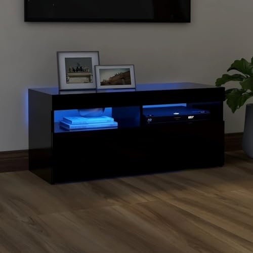 WSJHUHK Home-Entertainment Centra & TV Stand,TV Schrank mit LED Beleuchtung Schwarz 90x35x40 cm