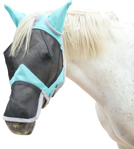 Leberna Horse Fly Mask with Ears and Nose Cover(Turquoise, Pony)