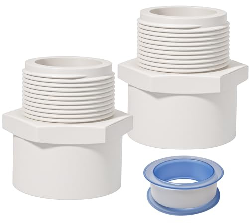 1.5 Inch Male Thread PVC Fittings White 2-Way PVC Pipe Coupling Adapter Connectors Coupling for 1-1/2 Inch Schedule 40 Pipe（2 Pack）