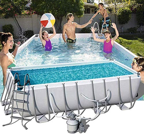 Juego de piscina sobre el suelo con bomba de filtro y cubierta solar, marco rectangular, piscina para remo