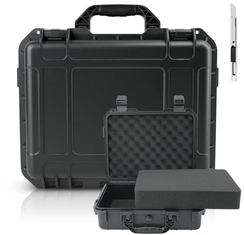 NineLeaf Waterproof Hard Case with DIY Customizable Foam Insert Portable Protective Case with Knife for Camera Drones Equipments Tools Test Instruments 14.3 x 11.4 x 4.5 Inch (Black)