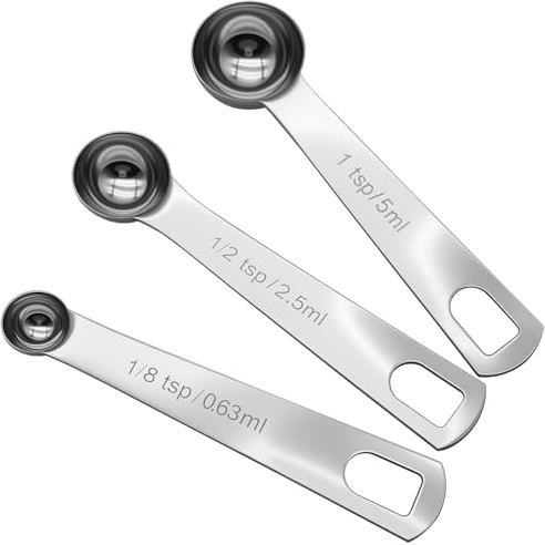Stainless Steel Measuring Spoons Set, 3 Pack (0.63ml, 2.5ml, 5ml) Includes 1/8 & 1/2 & 1 Tsp, Short Handle Coffee Scoop Spoon for Measurement of Cooking, Baking Ingredients, Spices, Protein Powder