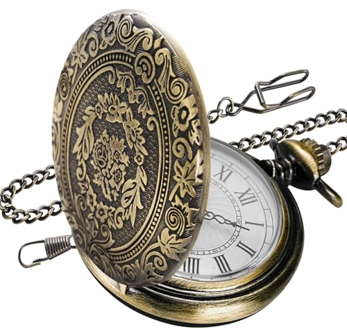 QEEROYO Vintage Taschenuhr, Vintage Taschenuhr mit Kette, Retro Quarz Mit Kette für Männer Frauen Vater Opa Geburtstag Jahrestag