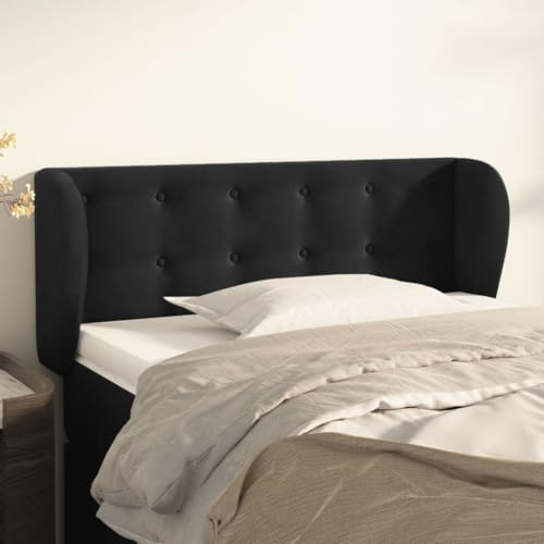 Yunovire Kopfteil mit Ohren Schwarz 93x23x78/88 cm Samt, Höhenverstellbares Polsterkopfteil für Bett, Weicher Schlafzimmer-Bettrahmen-Anbau