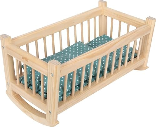 small Foot Puppenwiege Natur, hochwertiges Puppenbett aus Holz, mit extragroßer Bettwäsche, für Kinder ab 3 Jahren, 12821