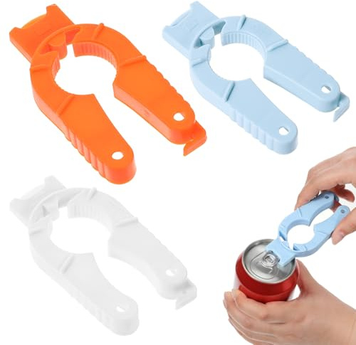 3Pcs Bottle Openers for Arthritic Hands, Multifunctional Plastic Bottle Can Opener 3 in 1 Water Bottle Cap Opener for Weak Hands, Seniors, Elderly (Blue White Orange)