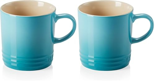 LE CREUSET Mug en Céramique, 350 ml, Hauteur 12 cm, Bleu Caraïbes, 70302351700002 (Lot de 2)