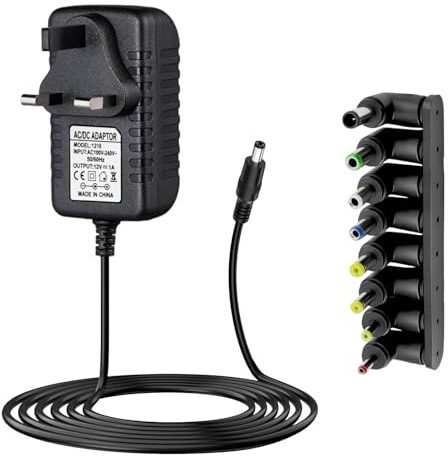 12V 1A Power Supply Adapter, 12W AC to DC Universal Charger with 8 Tips Converter, 100-240V 5.5x2.1mm Multi Plug Cord for Yamaha Echo Dot Router LED Strip Lights CCTV Camera Monitor Keyboard (Black)