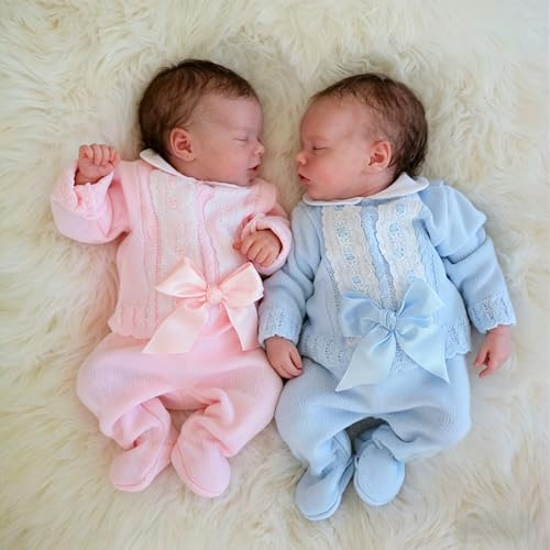 ROSHUAN 18 Zoll Realistische Wiedergeborene Zwillinge Baby Mädchen Puppen Silikon Voll Vinyl Lebendiges Vinyl Leben wie Neugeborene Schlafende Mädchen Zwillinge Baby Puppe Spielzeug Geschenke Kinder