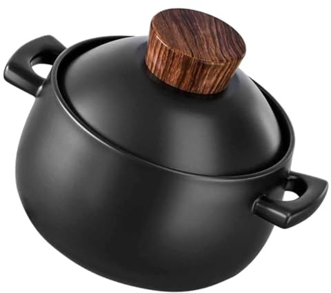ERINGOGO Keramik und Bruchsicher mit Holzgriff Hitzebeständig 2,5l Kochtopf zum Kochen und Schmoren für Herd und Offene Flamme von Suppen