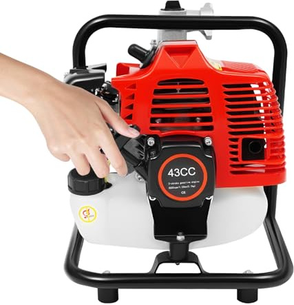 Wasserpumpe Benzin, 2 Takt Hochdruck Pumpe Gartenpumpe Schmutzwasserpumpe mit Ölkanne Trichter,8500RPM Wasserförderpumpe Benzinmotorpumpe für Landschaftsbau Entwässerung Wasserversorgung