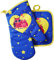 Three Gifts Ofenhandschuhe Set | Hitzeresistenter Backhandschuh mit Topflappen bis 230°C | Wunderschönes Eulen-Motiv Designed in Germany | Topfhandschuh mit Topfuntersetzer | 100% Baumwolle