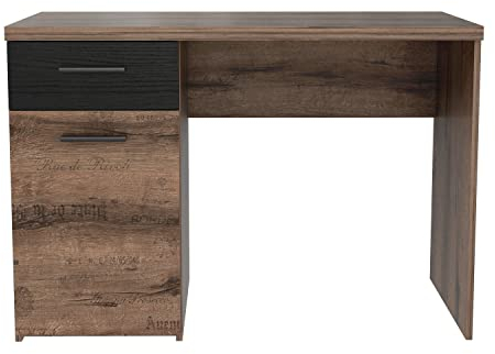 FORTE Jacky Schreibtisch mit 1 Tür und 1 Schublade, Holzwerkstoff, Schlammeiche Dekor mit Schwarzeiche, B x H x T: 110 x 76,5 x 52,7 cm