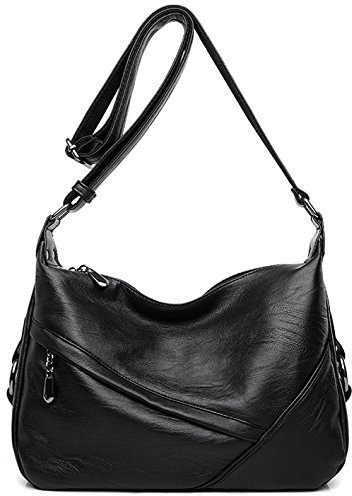 Covelin Damen Retro Sling Umhängetasche aus, Leder Umhängetasche Tote Handtasche groß Schwarz