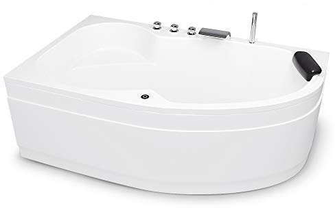 Eckbadewanne 170 x 100 cm Acrylwanne Mainz Links Komplettset mit Armatur und Kissen und LED Stabile Asymmetrische Eckwanne