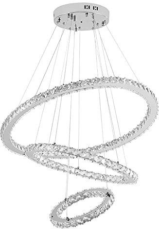 HENGMEI LED Kronleuchter Hängelampe Kristall Pendelleuchte 96W Kaltweiß Deckenleuchte Hängeleuchte Drei Ringe (Kaltweiß, 96W)