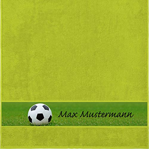 Manutextur Duschtuch mit Namen - personalisiert - Motiv Sport - Fußball - viele Farben & Motive - Dusch-Handtuch - hellgrün - Größe 70x140 cm - persönliches Geschenk mit Wunsch-Motiv und Wunsch-Name