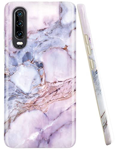Jaholan Coque Huawei P30 Purple Marbre Design Coque TPU Gel Housse Etui Protection Ultra Fine Mince Léger Case Souple Coque pour Huawei P30