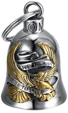 BOBIJOO JEWELRY - Clochette Moto Aigle US LIVE to Ride Porte-Bonheur MOCY Bell Acier inoxydable Argent Or