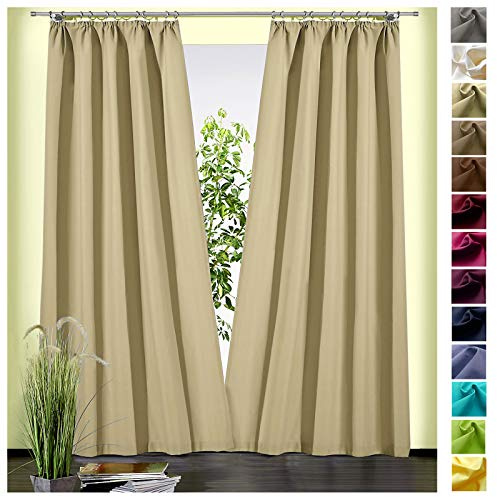 heimtexland ® Dekoschal Baumwolle Uni Blickdicht Vorhang Kräuselband Gardine Sand Taupe HxB 150x135 Typ625