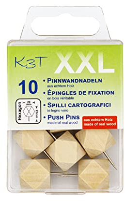 K3T 48366 Pinnwandnadeln aus Holz Octagonal XXL, 10er Packung