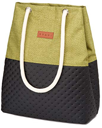 Bvani Große Damen Tote Bag mit Taschen zum Arbeiten Einkaufen - Shopper Tasche (Olivgrün Punkte)