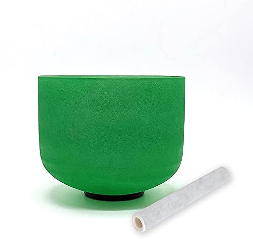 TAIFENG F Note Heart Chakra Green Colored Quartz Frosted Crystal Singing Bowl 8 inch