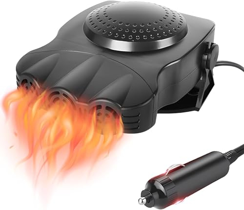 Riloer Car Heater, Car Fan Fast Heating Defrost Defogger & Mini Cooling Fan Adjustable Angle 2 in 1 Portable 12V 150W (Black)