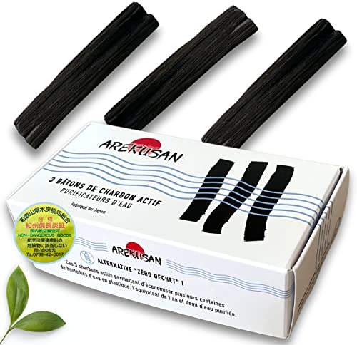 Charbon Actif Purificateur Eau X3 Japonais Filtre L'eau du Robinet. Kishu Binchotan 100% Naturel de Chêne Ubamegashi Wakayama au Japon. Charbon Vegetal Bio Purification Eaux Carafe Bouteille Gourde
