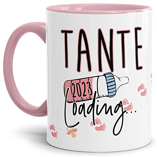 Tasse Babynews Du wirst Tante 2023 - Geschenkidee/Ladebalken/Endlich Schwanger/Schwangerschaft verkünden/Baby - Rosa