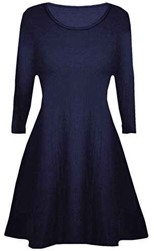 Girls Plain Long Sleeves Flare Franki A Line Mini Skater Swing Dress Top Kid Colour: Navy Blue - Size: 13-14 Years