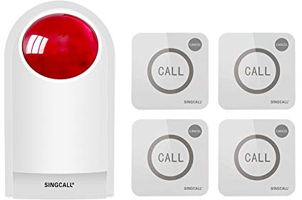 SINGCALL Strobe Sirene Alarm Home Careing Loud Outdoor SOS Alert System 1 Rot blinkende Sirene, 4 Fernbedienungen Paniktaste, 4 Notruftaste für Store Home Hotel Juwelier Sicherheit