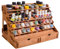 Plydolex Estante de almacenamiento de pintura de madera con 58 agujeros para botellas de pintura, soporte de pintura para manualidades con 4 soportes en miniatura y estante superior extraíble