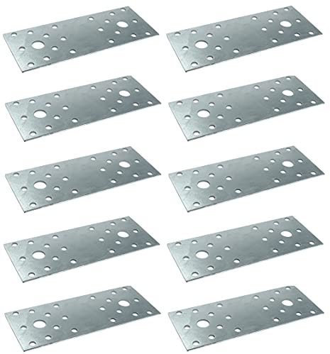 AERZETIX - Juego de 10 - Placas de montaje rectangulares - 140x55x2mm - en acero galvanizado - fijación en metal madera - C50428