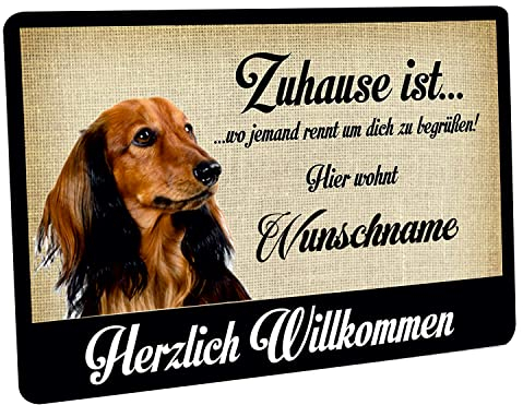Crealuxe Fussmatte Langhaardackel Zuhause ist wo jemand rennt um Dich zu begrüßen - (Wunschname/Wunschname) - Fussmatte Bedruckt Türmatte Innenmatte Schmutzmatte