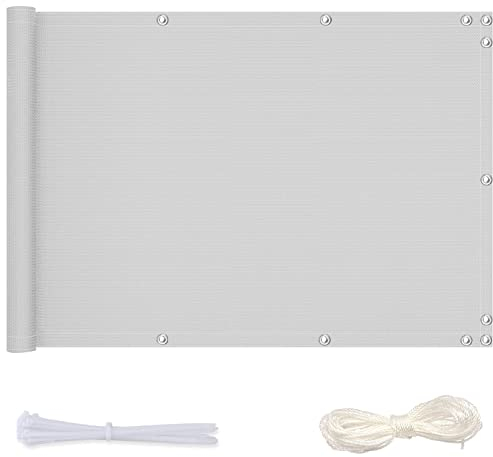 Redfire Blickdichte Balkonabdeckung 90x1000cm,Anti-Aging Balkonbespannung Sichtschutz Wetterschutz Balkonbespannung mit Ösen Nylon Kabelbinder und Kordel für Balkon,Weiß
