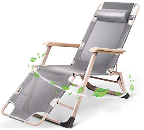 ZXFDMSWJ Zero Gravity Patio Lounger Chair Sun Lounger Chair Sunbed Beach Garden Verstellbares Siesta-Bett Büro Faltbare Freizeit Entspannung Atmungsaktive Verbreiterung Seitenrohr-Hellgrau