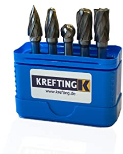 Hartmetall HM Frässtift Satz Ø 10 mm 5 tlg. mit Aluverzahnung Frässtifte Alu Standard KREFTING