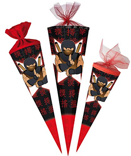 Schultüte - Ninja Kämpfer - Samurai - 100 cm - 12 eckig - Tüllabschluß - Zuckertüte - mit/ohne Kunststoff Spitze - Nestler - Jungen Junge - Fighter Ninjas -..