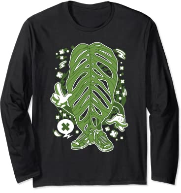Monstera Esqueleto Adansonii cartoon Botany Botanist Garden Long Sleeve T-Shirt