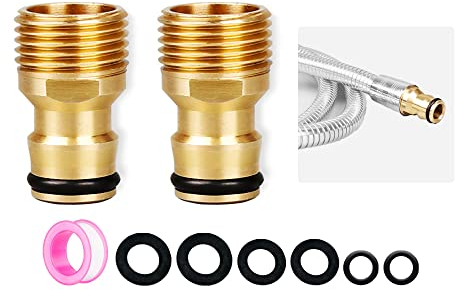 2 Pack Garden Hose Connector for Shower Hose, 1/2 inch Brass Male Threaded Tap Adapter, Shower Hose Connector for Outside Garden Hose Pipe, Female Threaded Tap, Ball Valve Adapter Fitting