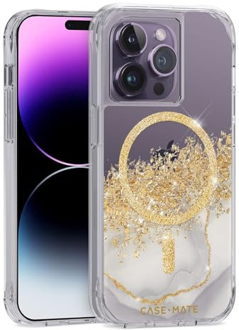 Case-Mate Carat Marble MagSafe protective cover compatible with Apple iPhone 14 Pro case gold [Shockproof Genuine 24 Leaf 10ft drop protection Recycled material] - Marble/Clear