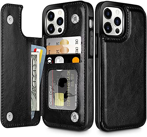 Coolden Coque pour iPhone 14 Pro Max Pochette de Portefeuille Coque de Protection Antichoc avec Fermeture Magnétique Support Slot de Carte Étui Housse Cuir PU pour iPhone 14 Pro Max 6,7 Pouces-Noir