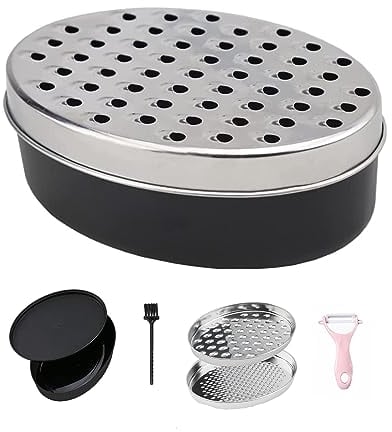 JAGKUL Cheese Grater Kitchen Equipment - Stainless Steel Vegetable Chopper Cheese Grater with Container and Lid + Peeler, Graters for Kitchen, Home Gadgets for Smart Home (Black)