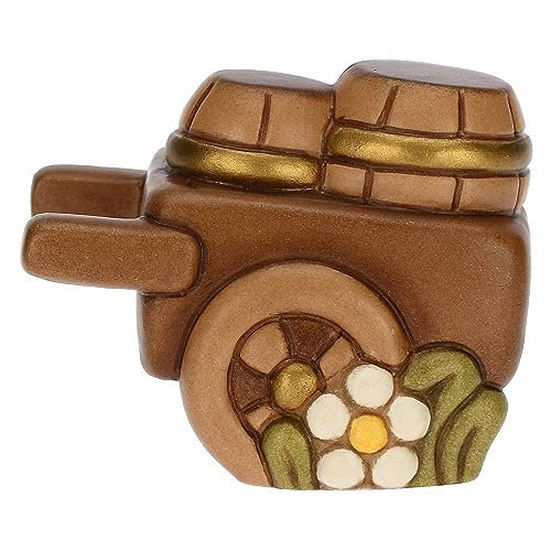 THUN - Carretto di Barili in Ceramica Decorata a Mano, Linea Presepe Classico, Decorazioni Natale Casa, 6.3x5.1x5.9 cm h