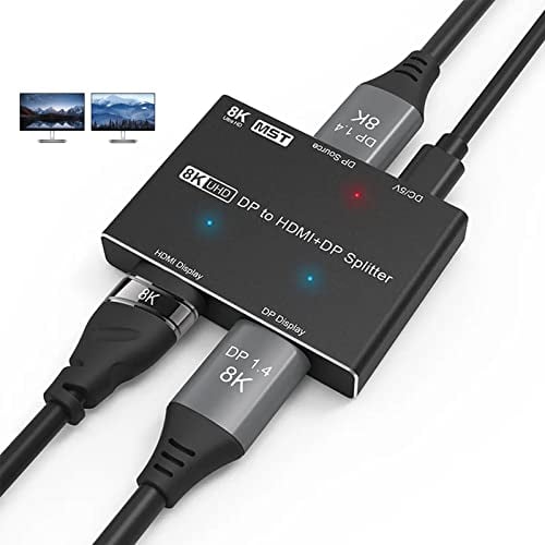 AOOCOO 8k DisplayPort HDMI Splitter 1 in 2 Out MST SST Hub Splitter 8K@30Hz 4K@120Hz DP 1.4 to DisplayPort HDMI Directional Converter Multi Screen Transfer