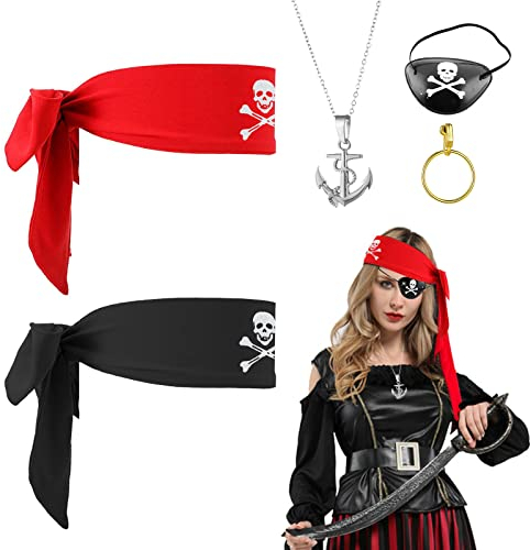 MIVAIUN 5 Stücke Captain Pirate Kostüm Zubehör Set, Vintage Piraten Accessoires, Piraten Augenklappen, piraten Halskette,PIraten Rollenspiel Set für Kinder Karneval Party (5 Stücke)