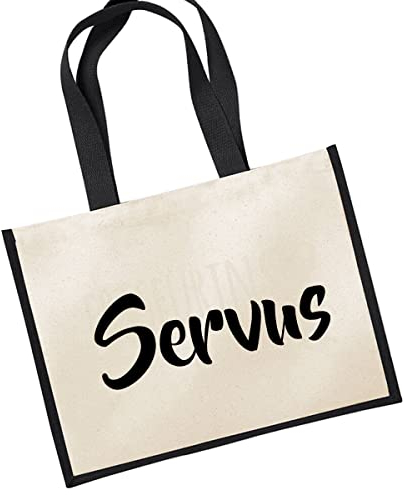 Huuraa Jutetasche Servus Schriftzug Shopper Einkaufstasche Black 21 Liter mit stylischem Motiv Geschenk Idee für Freunde und Familie