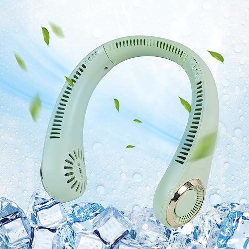 Ventilador de cuello portátil, ventilador de manos libres USB sin aspas, mini ventilador de cuello silencioso recargable, ajustable con 3 velocidades para viajes, oficina, deporte (verde)