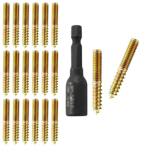 Hitefu 20 bulloni per gancio, viti a doppia estremità M8, lunghezza 50 mm, viti a tassello M8 per mobili in legno, con cacciavite (M8 x 1,25 mm)